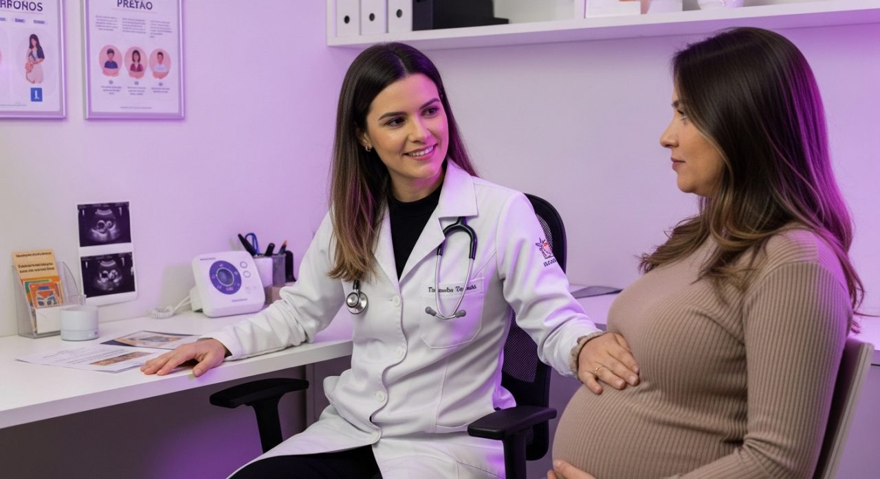 médica atendendo uma gestante com mais de 40 anos