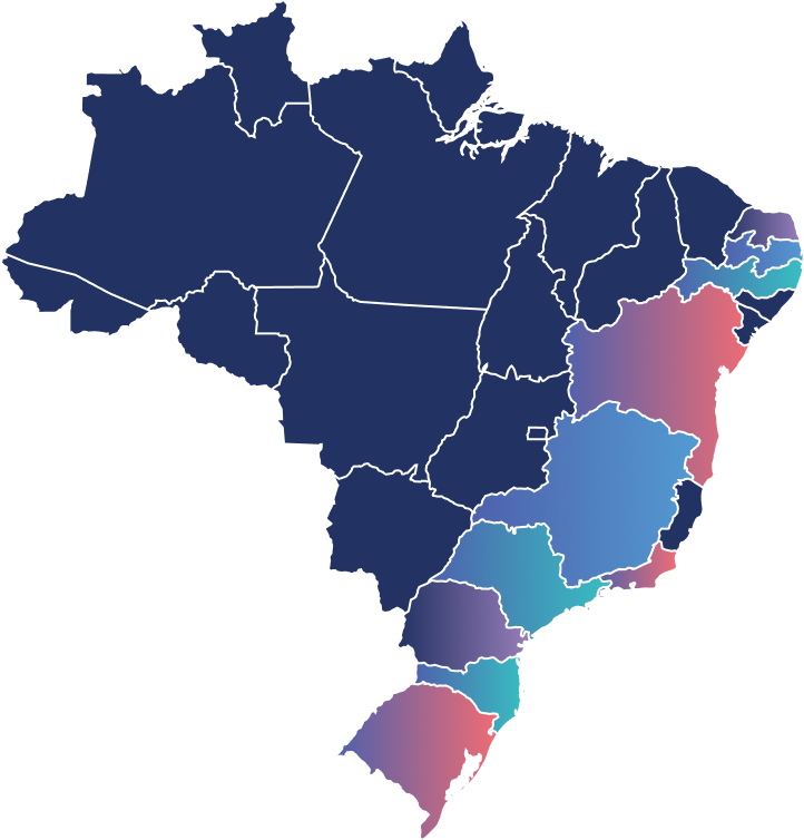 Mapa do Brasil com os estados que temos operação de cursos. 